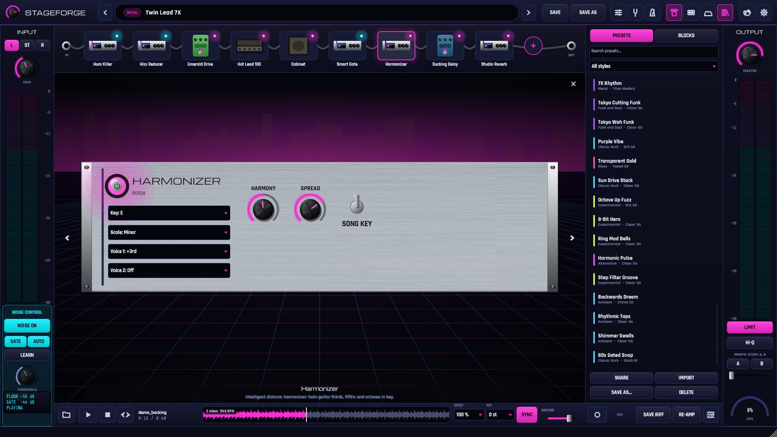 StageForge stage view with a harmonizer rack
